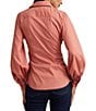 Color:Pink Mahogany - Image 5 - Sarill Voluminous Long Blouson Sleeve Point Collar Tie Waist Barrel Cuff Blouse