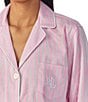 Color:Pink Stripe - Image 3 - Sateen Striped Long Sleeve Notch Collar Long Pant Pajama Set