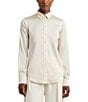 Color:Winter Cream - Image 1 - Satin Charmeuse Point Collar Long Sleeve Shirt
