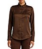 Color:Brown Birch - Image 1 - Satin Charmeuse Point Collar Long Sleeve Shirt
