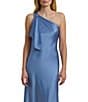 Lauren Ralph Lauren Satin One Shoulder Neck Sleeveless Ruffle Drape Detail Column Gown, Color:Sky Blue - Image 3