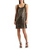 Color:Olive/Bronze - Image 1 - Sequin Scoop Neckline Sleeveless Shift Dress