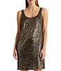 Color:Olive/Bronze - Image 3 - Sequin Scoop Neckline Sleeveless Shift Dress