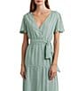 Color:Soft Laurel - Image 3 - Shadow Gingham Surplice Flutter Sleeve Midi Dress