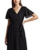 Color:Black - Image 3 - Shadow Gingham Surplice V-Neck Short Sleeve Tie Front Midi Dress