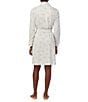 Color:White/Floral - Image 2 - Shawl Collar Floral Striped Short Knit Robe