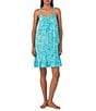 Color:Turquoise Print - Image 1 - Short Scoop Neck Strappy Jersey Knit Paisley Ruffle Hem Chemise