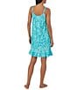Color:Turquoise Print - Image 2 - Short Scoop Neck Strappy Jersey Knit Paisley Ruffle Hem Chemise