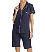 Color:Navy Dot Print - Image 1 - Short-Sleeve Bermuda Coordinating Pajama Set