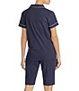 Color:Navy Dot Print - Image 2 - Short Sleeve Notch Lapel Collar Elastic Waist Bermuda Coordinating Pajama Set