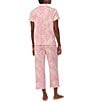 Color:Pink Paisley - Image 2 - Short Sleeve Notch Collar Capri Pant Knit Paisley Pajama Set