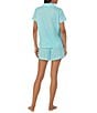 Color:Turquoise Stripe - Image 2 - Short Sleeve Notch Collar Embroidered Chest Pocket Woven Striped Shorty Pajama Set
