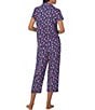 Color:Multi Floral - Image 2 - Short Sleeve Notch Collar Jersey Knit Multi Floral Cropped Pant Pajama Set