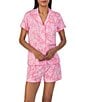 Color:Pink Paisley - Image 1 - Short Sleeve Notch Collar Jersey Knit Paisley Shorty Pajama Set