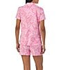 Color:Pink Paisley - Image 2 - Short Sleeve Notch Collar Jersey Knit Paisley Shorty Pajama Set