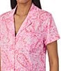 Color:Pink Paisley - Image 3 - Short Sleeve Notch Collar Jersey Knit Paisley Shorty Pajama Set