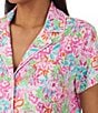 Color:Multi Floral - Image 3 - Short Sleeve Notch Collar Knit Multi Floral Capri Pajama Set