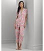 Color:Multi Floral - Image 4 - Short Sleeve Notch Collar Knit Multi Floral Capri Pajama Set