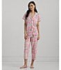 Color:Multi Floral - Image 6 - Short Sleeve Notch Collar Knit Multi Floral Capri Pajama Set