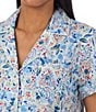 Color:Blue Floral - Image 3 - Short Sleeve Notch Collar Woven Floral Cropped Pant Pajama Set