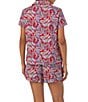 Color:Red Print - Image 2 - Short Sleeve Notch Collar Woven Paisley Shorty Pajama Set