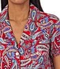 Color:Red Print - Image 3 - Short Sleeve Notch Collar Woven Paisley Shorty Pajama Set