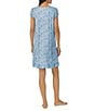 Color:Turquoise Print - Image 2 - Short Sleeve Split Neck Cotton Knit Paisley Flounce Nightgown