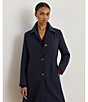 Lauren Ralph Lauren Solid Crepe Notch Collar Single Breasted Coat, Color:Midnight - Image 5