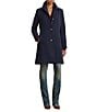Lauren Ralph Lauren Solid Crepe Notch Collar Single Breasted Coat, Color:Midnight - Image 1