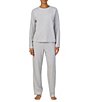 Lauren Ralph Lauren Solid Long Sleeve Crew Neck Herringbone Knit Cotton Pant Pajama Set - Image 1