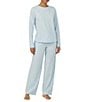 Lauren Ralph Lauren Solid Long Sleeve Crew Neck Herringbone Knit Cotton Pant Pajama Set - Image 1