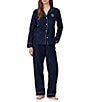 Lauren Ralph Lauren Solid Long Sleeve Notch Collar Woven Cotton Pant Pajama Set - Image 1