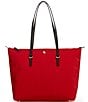 Lauren Ralph Lauren Solid Nylon Medium Gold Hardware Keaton Tote Bag, Color:Festive Red - Image 1