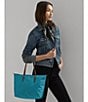 Color:Blue Turquoise Sky/Lauren Tan - Image 6 - Solid Nylon Medium Keaton Tote Bag