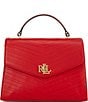 Lauren Ralph Lauren Stitched Leather Medium Farrah Gold Metal Satchel Bag, Color:Red - Image 1