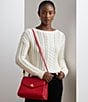 Lauren Ralph Lauren Stitched Leather Medium Farrah Gold Metal Satchel Bag, Color:Red - Image 5