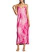 Color:Dark Pink Print - Image 1 - Strappy V-Neck Satin Tie-Dye Nightgown