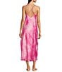 Color:Dark Pink Print - Image 2 - Strappy V-Neck Satin Tie-Dye Nightgown
