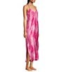 Color:Dark Pink Print - Image 3 - Strappy V-Neck Satin Tie-Dye Nightgown