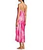 Color:Dark Pink Print - Image 4 - Strappy V-Neck Satin Tie-Dye Nightgown