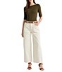 Color:Green - Image 3 - Stretch Cotton Blend Boat Neck Short Rolled Sleeve Shirt