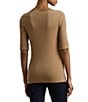 Lauren Ralph Lauren Stretch Cotton Blend Boat Neck Short Rolled Sleeve Shirt - Image 2