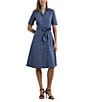 Lauren Ralph Lauren Stretch Cotton Blend Point Collar Elbow Length Sleeve Button Front Shirt Dress, Color:Capri Blue - Image 1