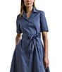 Lauren Ralph Lauren Stretch Cotton Blend Point Collar Elbow Length Sleeve Button Front Shirt Dress, Color:Capri Blue - Image 3