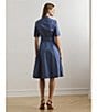 Lauren Ralph Lauren Stretch Cotton Blend Point Collar Elbow Length Sleeve Button Front Shirt Dress, Color:Capri Blue - Image 6