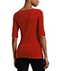 Lauren Ralph Lauren Stretch Cotton Boatneck Elbow-Length Sleeve T-Shirt, Color:Madison Red - Image 2