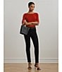 Lauren Ralph Lauren Stretch Cotton Boatneck Elbow-Length Sleeve T-Shirt, Color:Madison Red - Image 6