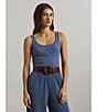Lauren Ralph Lauren Stretch Cotton Scoop Neck Tank Top, Color:Capri Blue - Image 4