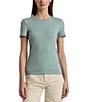 Color:Soft Laurel - Image 1 - Short Sleeve Round Neck Stretch Cotton T-Shirt