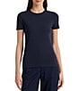 Color:Lauren Navy - Image 1 - Short Sleeve Round Neck Stretch Cotton T-Shirt